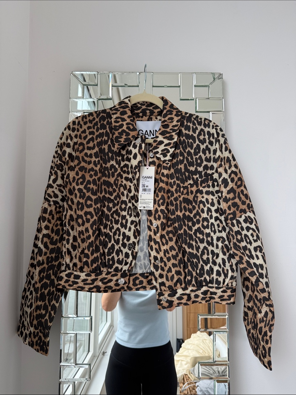 Ganni Leopard-Print Cropped Jacket - Brown & Black